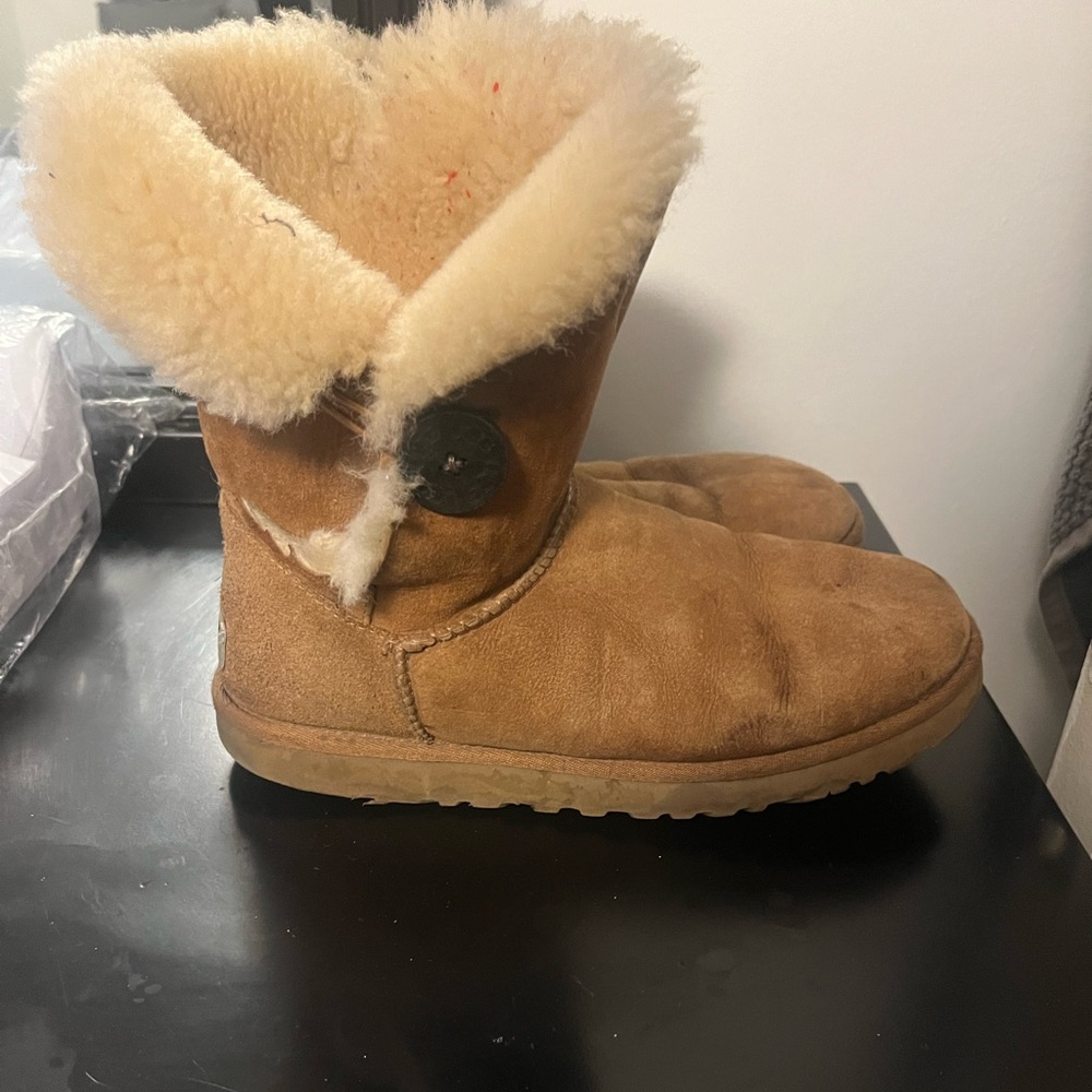 UGG Chestnut Shearling Boots with Button Detail - Picture 2 of 6